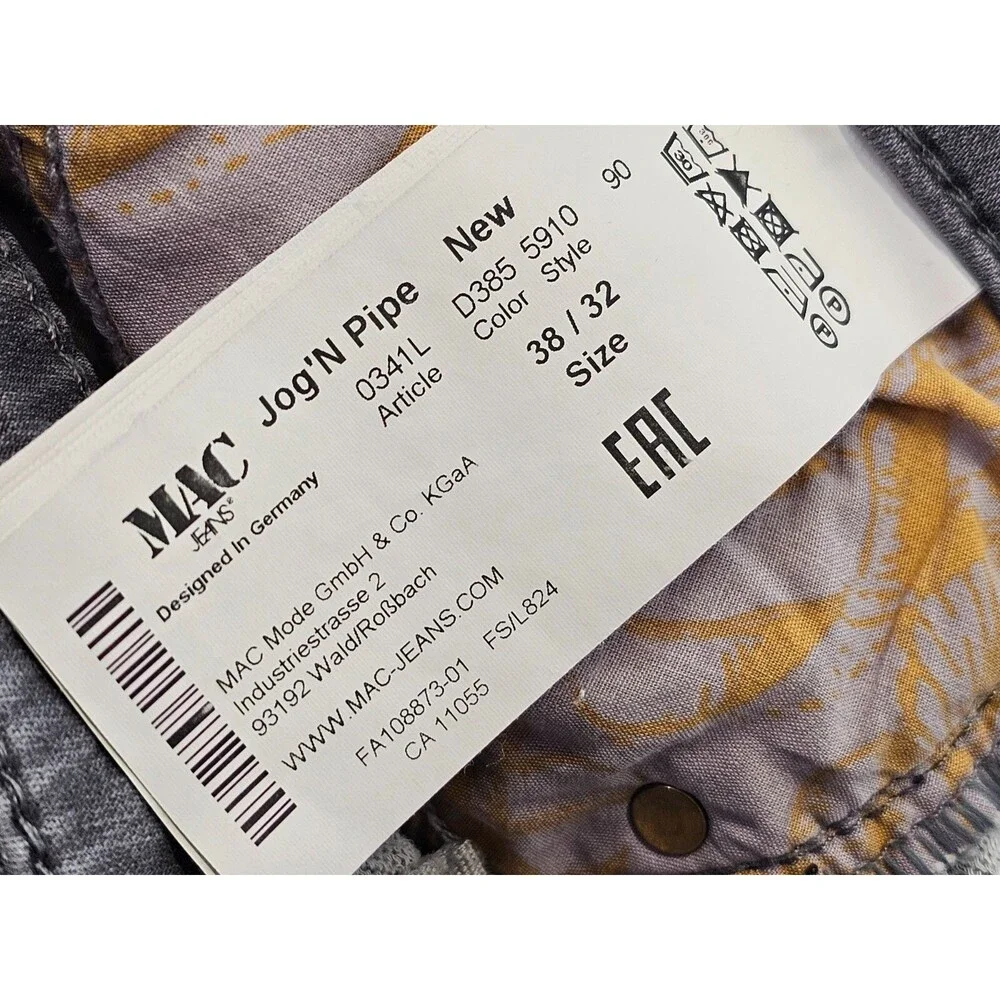 MAC Jog'N Pipe Gray Skinny Jeans Denim Pants Women's Slim‎ Leg 38 / 32 EUC!